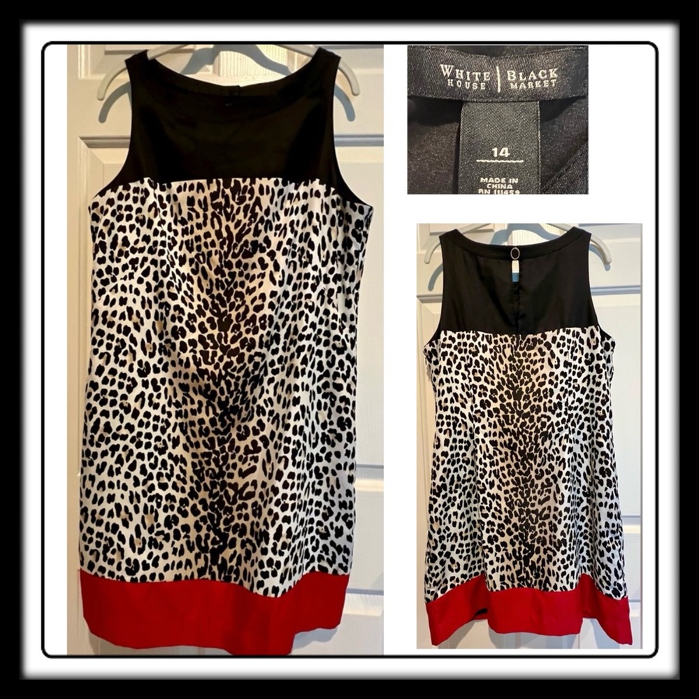 Dress - White House Black Market - black white tan red animal print - size 14 - Picture 8 of 8